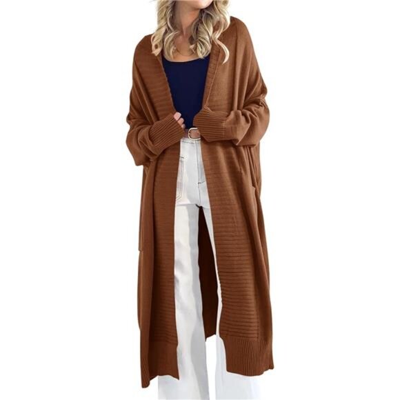 Womens Long Cardigan Sweaters with Pockets Brown - Picture 1 of 6